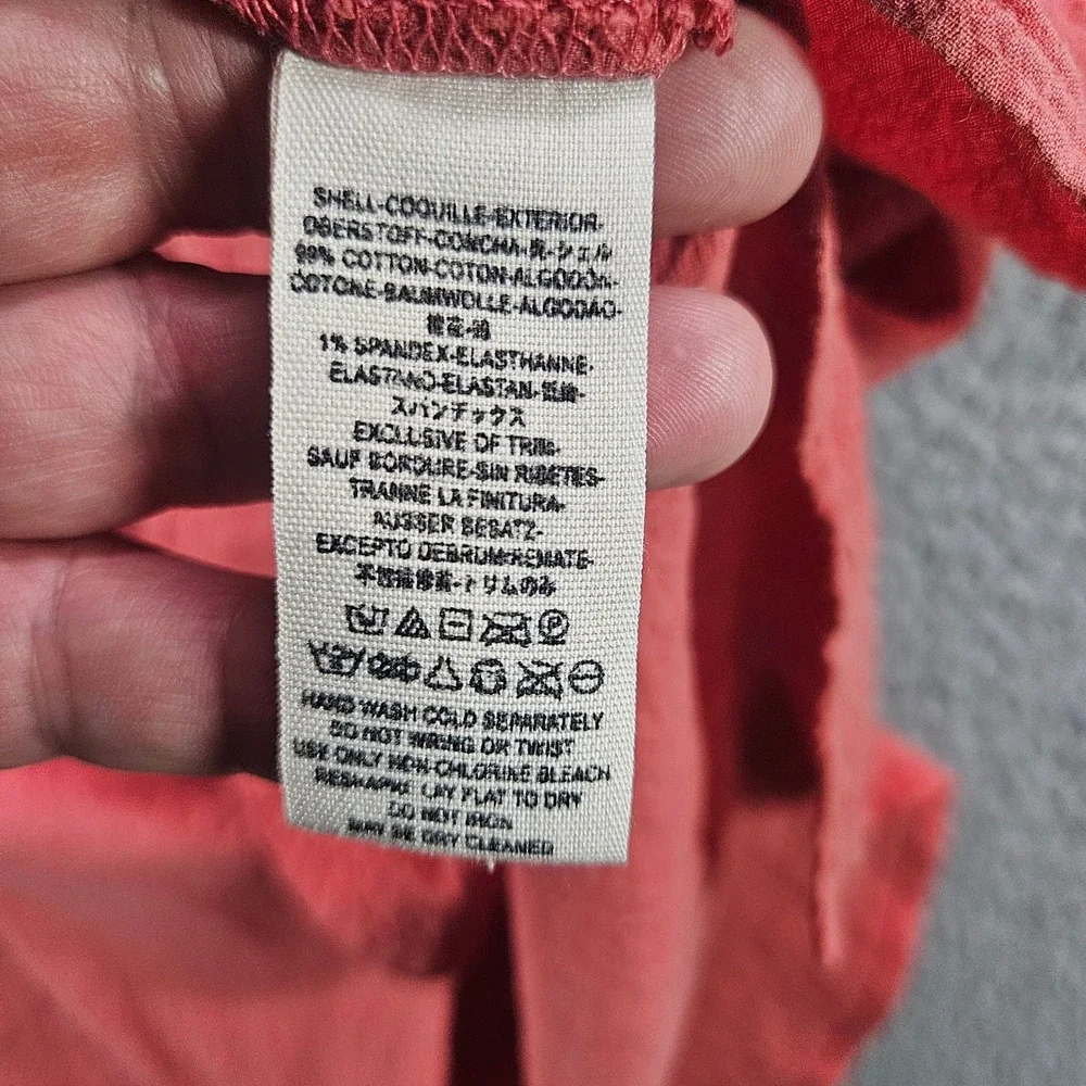 Free People‎ Womens Oversized Button Down Shirt Coral Textured Cotton Small